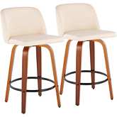 Toriano 26" Counter Stool in Cream Leatherette, Walnut Finish & Black (Set of 2)
